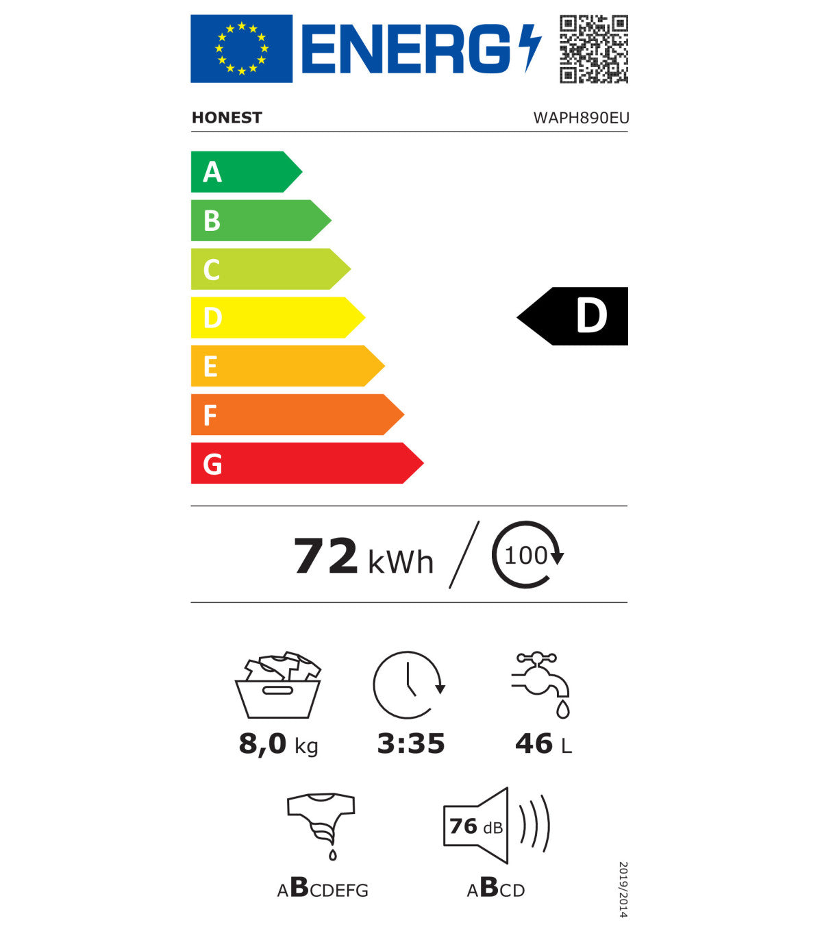 Lavadora HONEST Eco Swift Inverter 8 kg D Blanca WAPH890EU